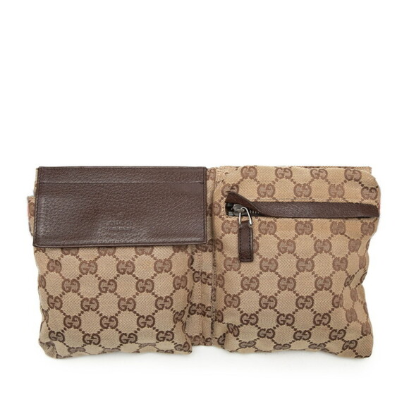 GUCCI Handbags - Gucci GG Canvas Waist Bag Body 28566 Beige Brown Leather Women's GUCCI